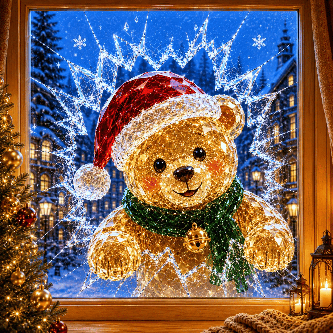 🔥HOT SALE 49% OFF✨🎄Crystal Christmas Break-In Window Decal — 3D Shattered-Glass Holiday Window Decoration