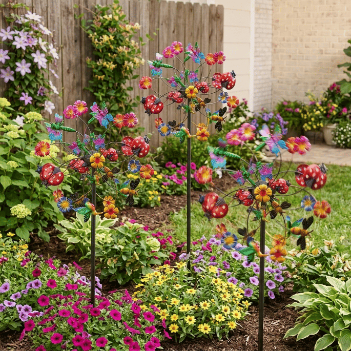 ☀️🌀Outdoors Wind Spinners with Decorative Flowers🌸(Includes bracket)80cm