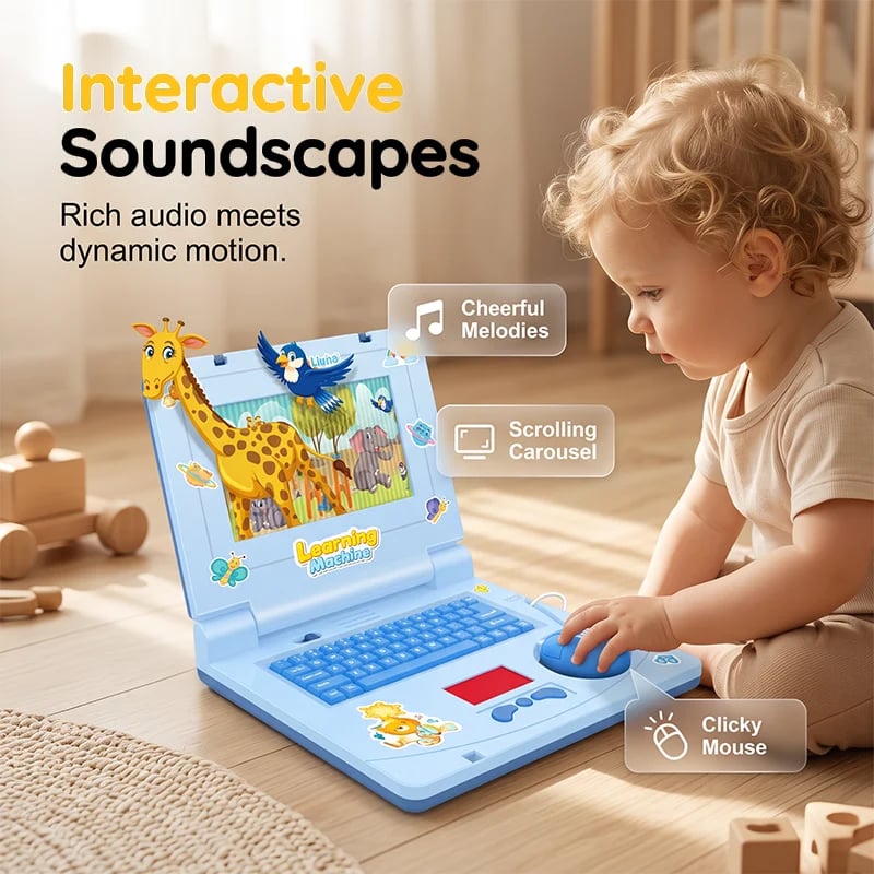 🔥Hot Sale 49% OFF🔥 Interactive Simulation Toy Laptop – Pretend Play Computer with A-Z Keyboard & 1-10 Number Keys, 55+ Songs Lights Sounds, 5 Learning Modes (ABC/Numbers/Music/Games/Messages), Foldable with Handle