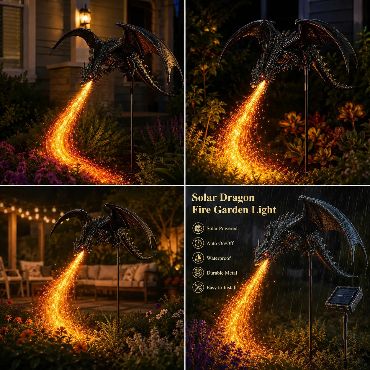 ⏳ Last Day 49% OFF – 👼🐉Solar Dragon Fire Garden Light🔥