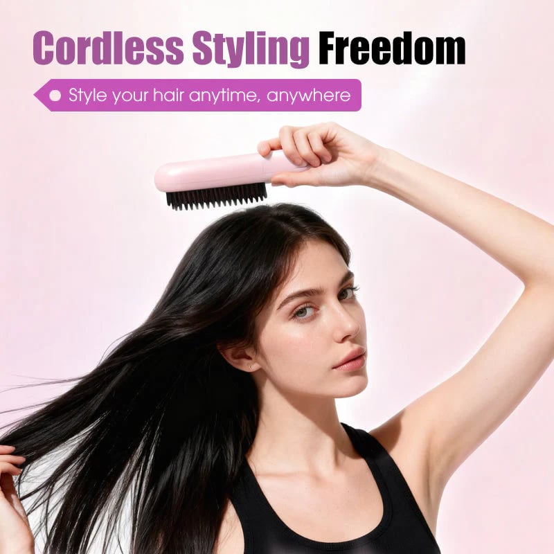 📢📢49% OFF !! ⏰ Cordless Ceramic Hair Straightening Brush