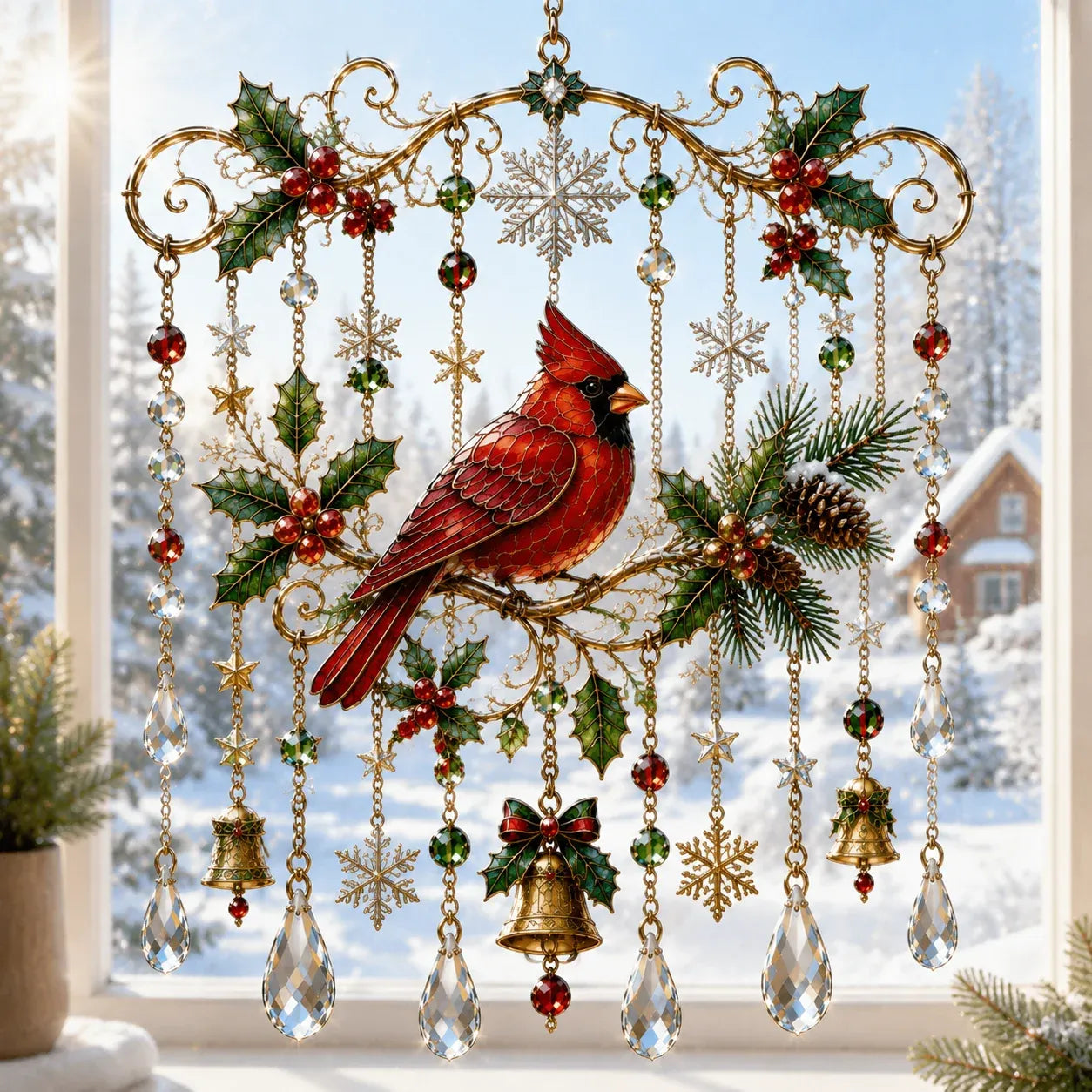 49% OFF – 🎄Handmade Christmas Stained Glass Window Hanging | Tempered Stained Glass, K9 Crystal Drops & Ready-to-Hang Holiday Decor ✨
