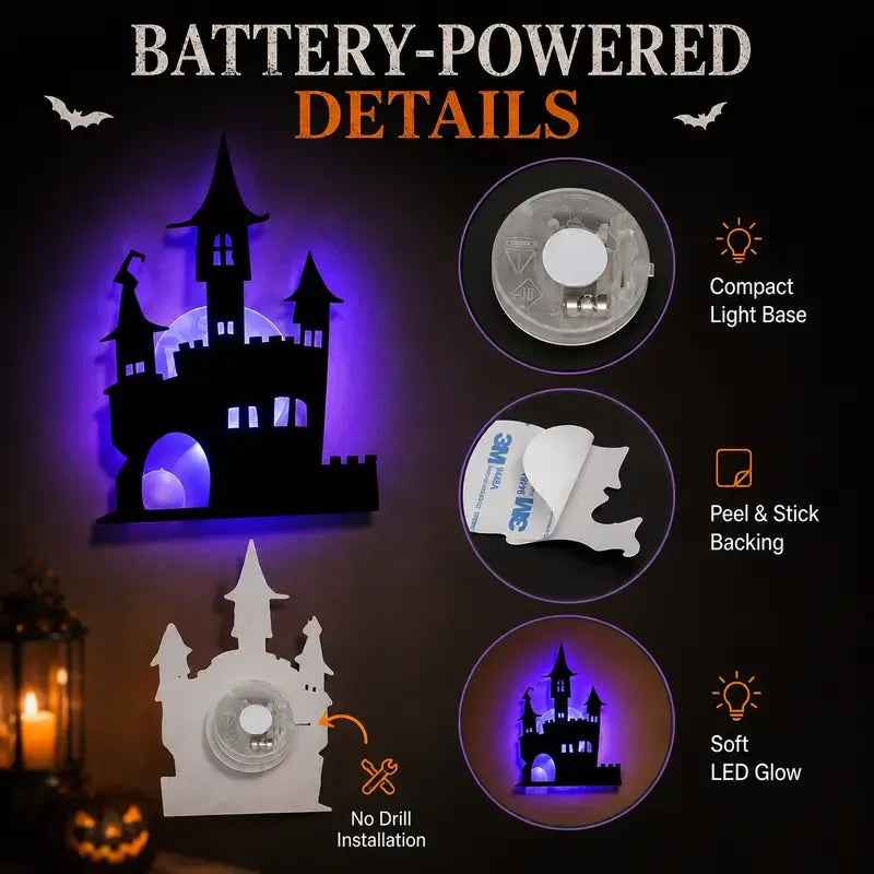 🎃 Halloween LED Silhouette Wall Light Stickers – Spooky Glow Made Easy! 👻✨