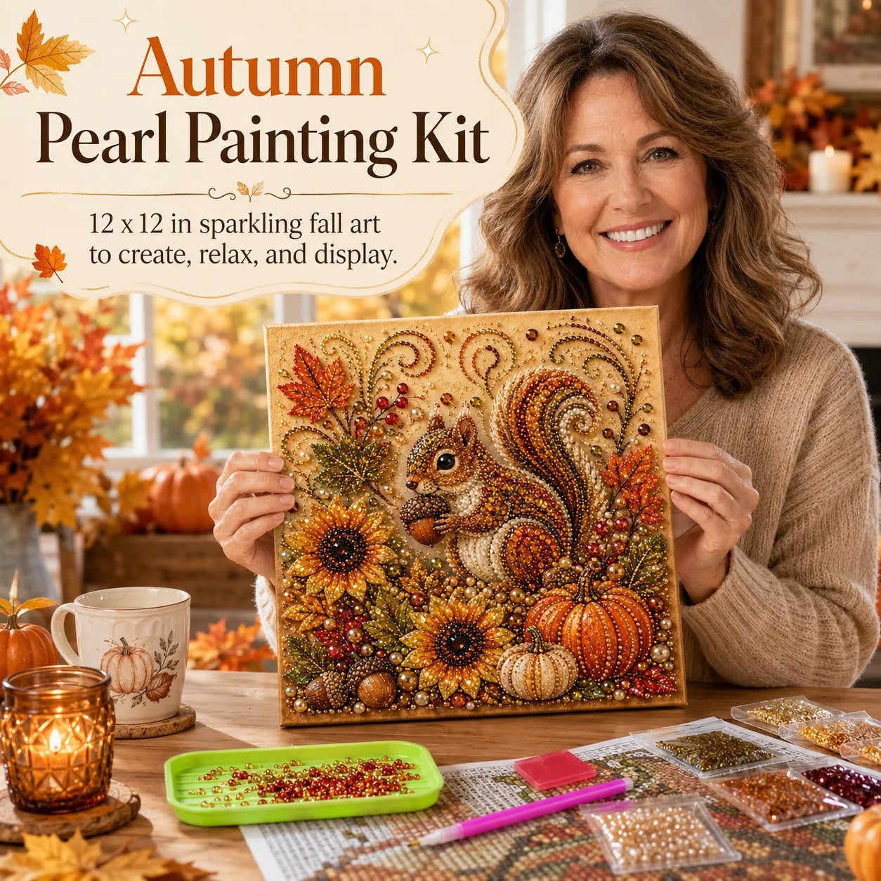 🔥🍂✨Autumn Pearl Painting Kit - Relaxing DIY Craft to Create Sparkling Fall Artwork