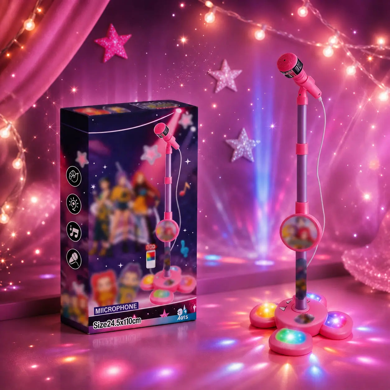 Kids Karaoke Microphone Toy with LED Lights & Music (Ages 2-12 Birthday Gift)