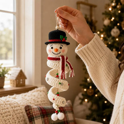 ☃️Crochet Snowman Spiral Ornament DIY Kit | Complete Beginner-Friendly Set with Soft Yarn, Crochet Hook, Festive Beads, Snowflakes & Step-by-Step Guide 🧶🎄✨