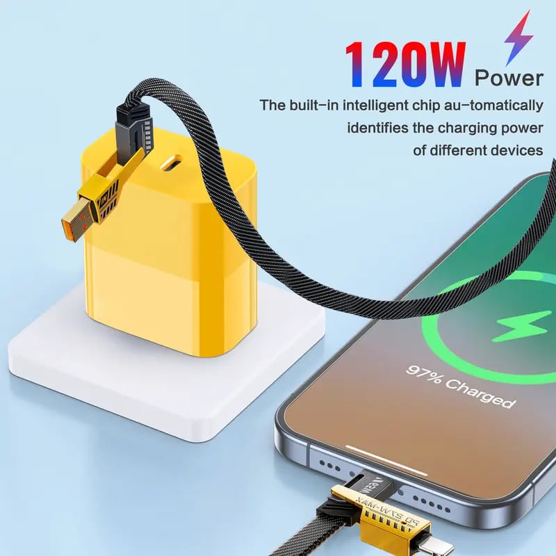 ⚡ Buy 1 Get 1 Free(2 Pcs) 🔥 Portable Fast Charger. Type C/USB A Dual Ports Adapter.4 in 1 Fast Charging Cable & Data Sync
