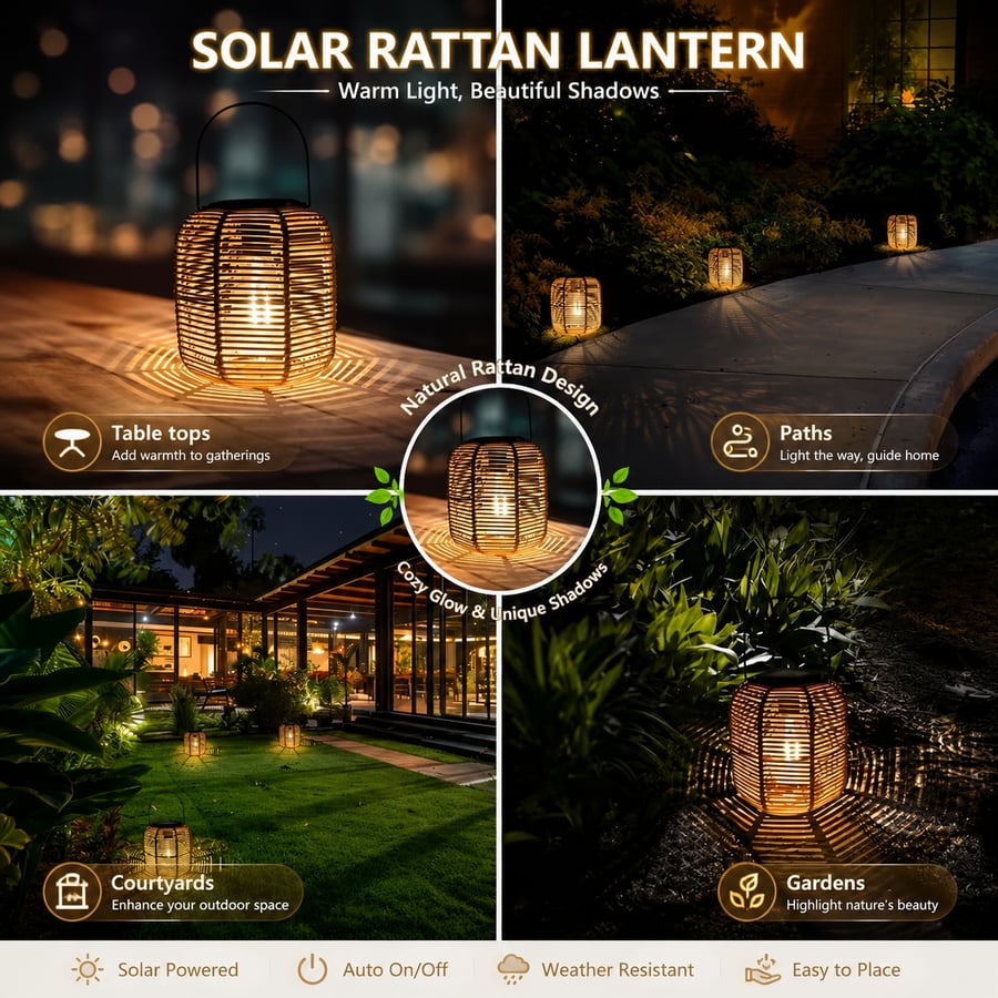 🌙 Rattan Solar Lantern 🔥