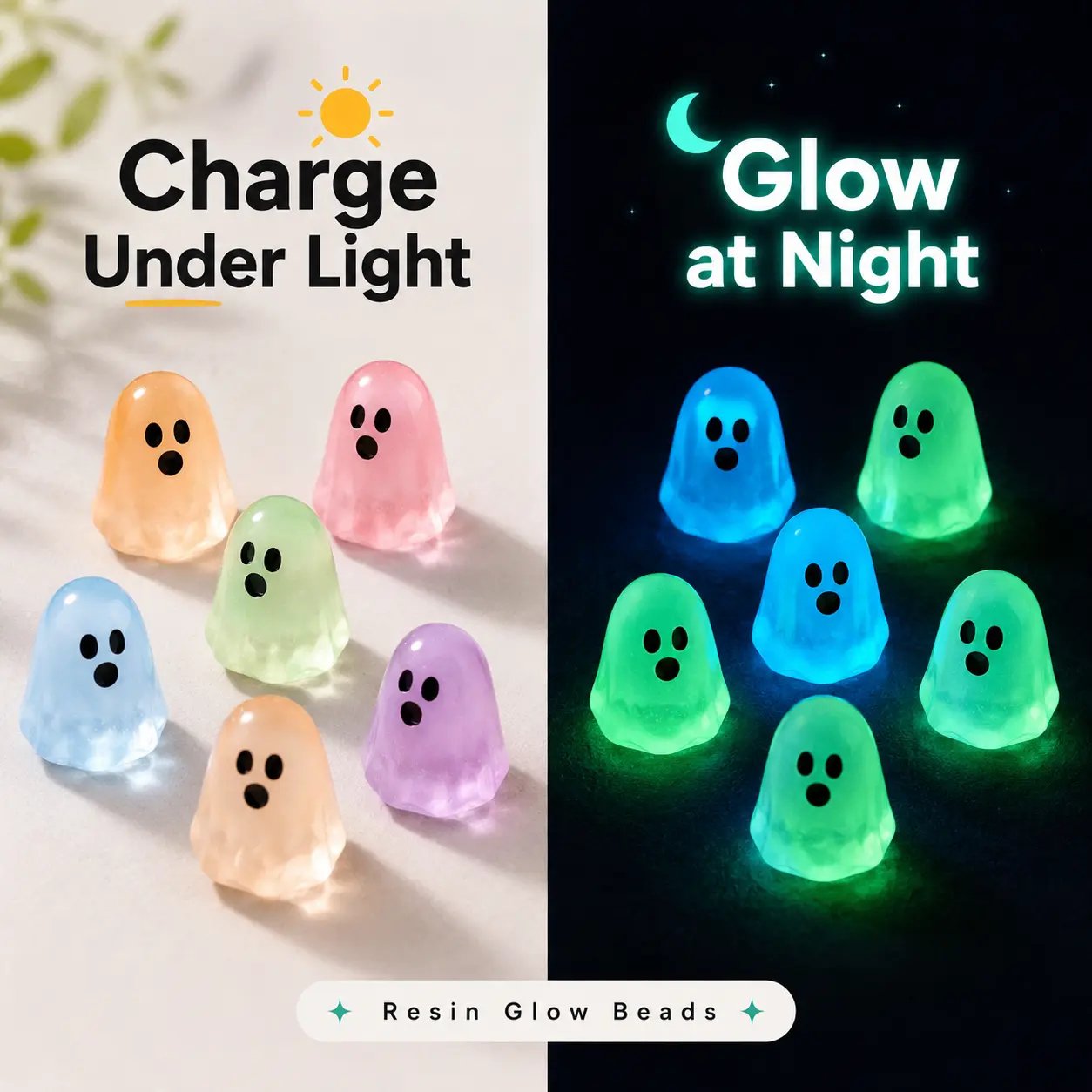 Glow In Dark Cute Ghost Resin Bead Set