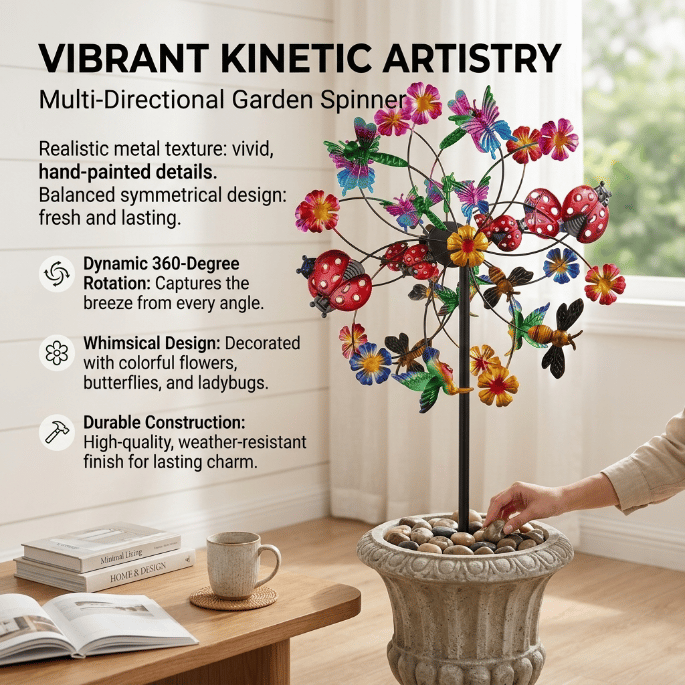 ☀️🌀Outdoors Wind Spinners with Decorative Flowers🌸(Includes bracket)80cm