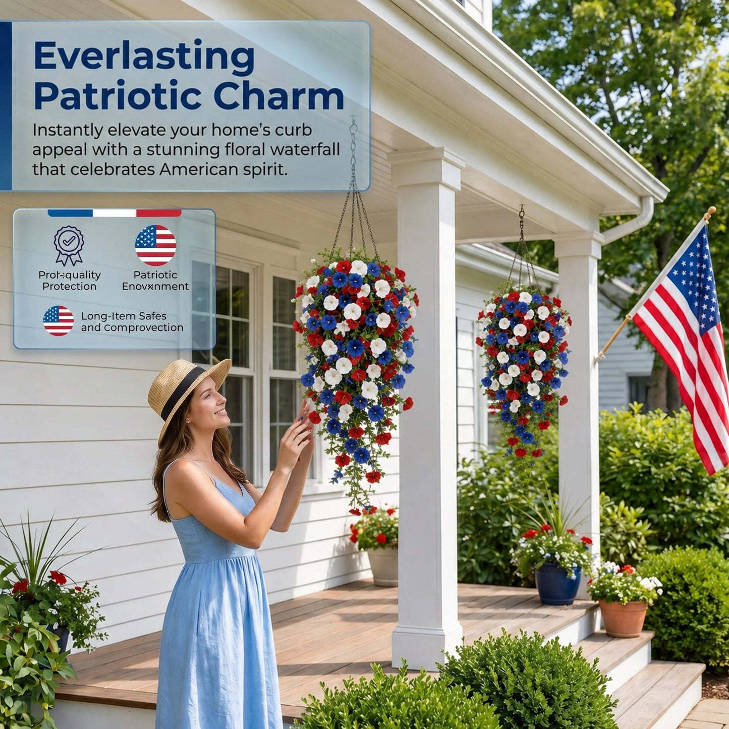 🏆Flash Sale-50% OFF⚡ 50K+ SOLD! Red, White & Blue Artificial Morning Glory Hanging Vines – 3-Piece Set