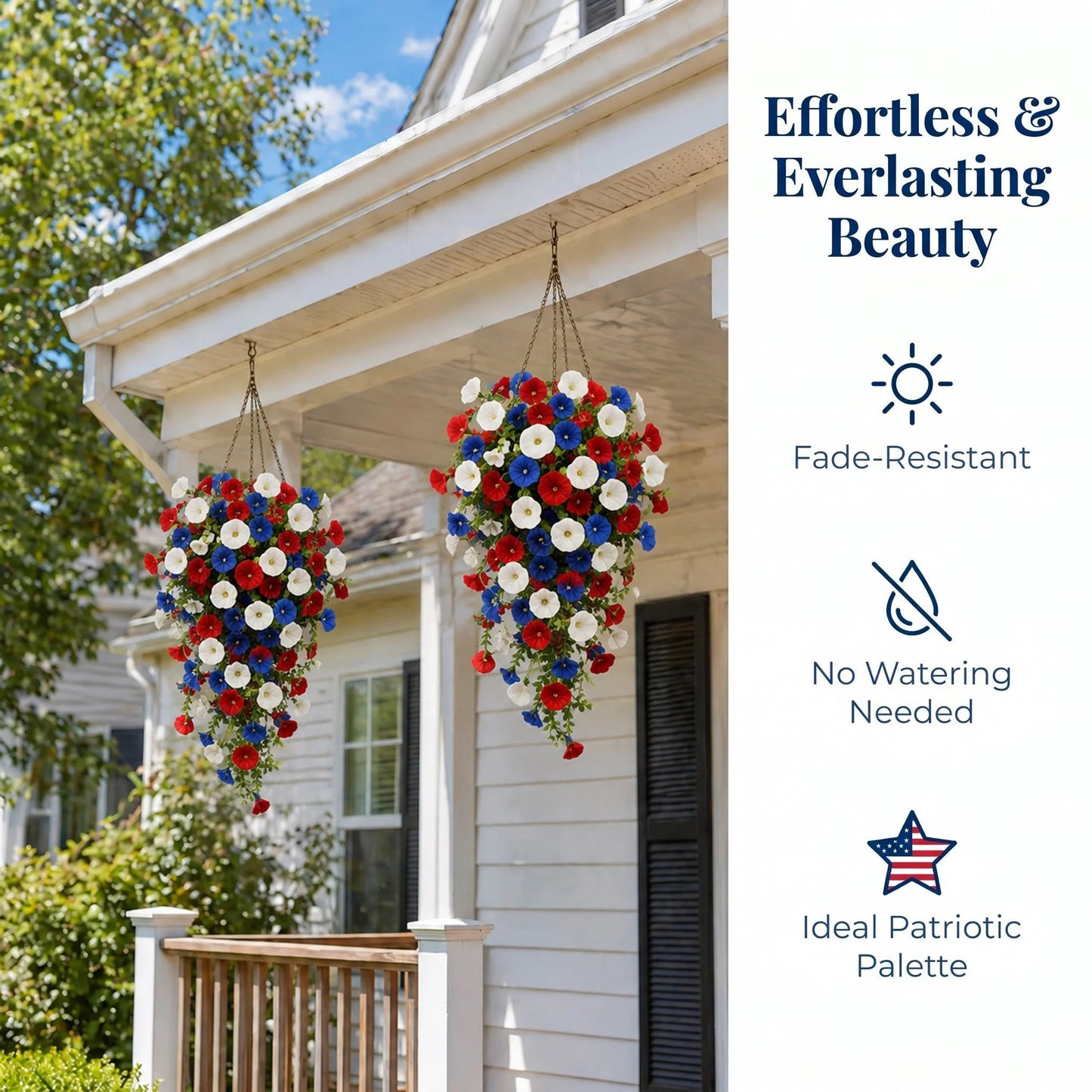 🏆Flash Sale-50% OFF⚡ 50K+ SOLD! Red, White & Blue Artificial Morning Glory Hanging Vines – 3-Piece Set