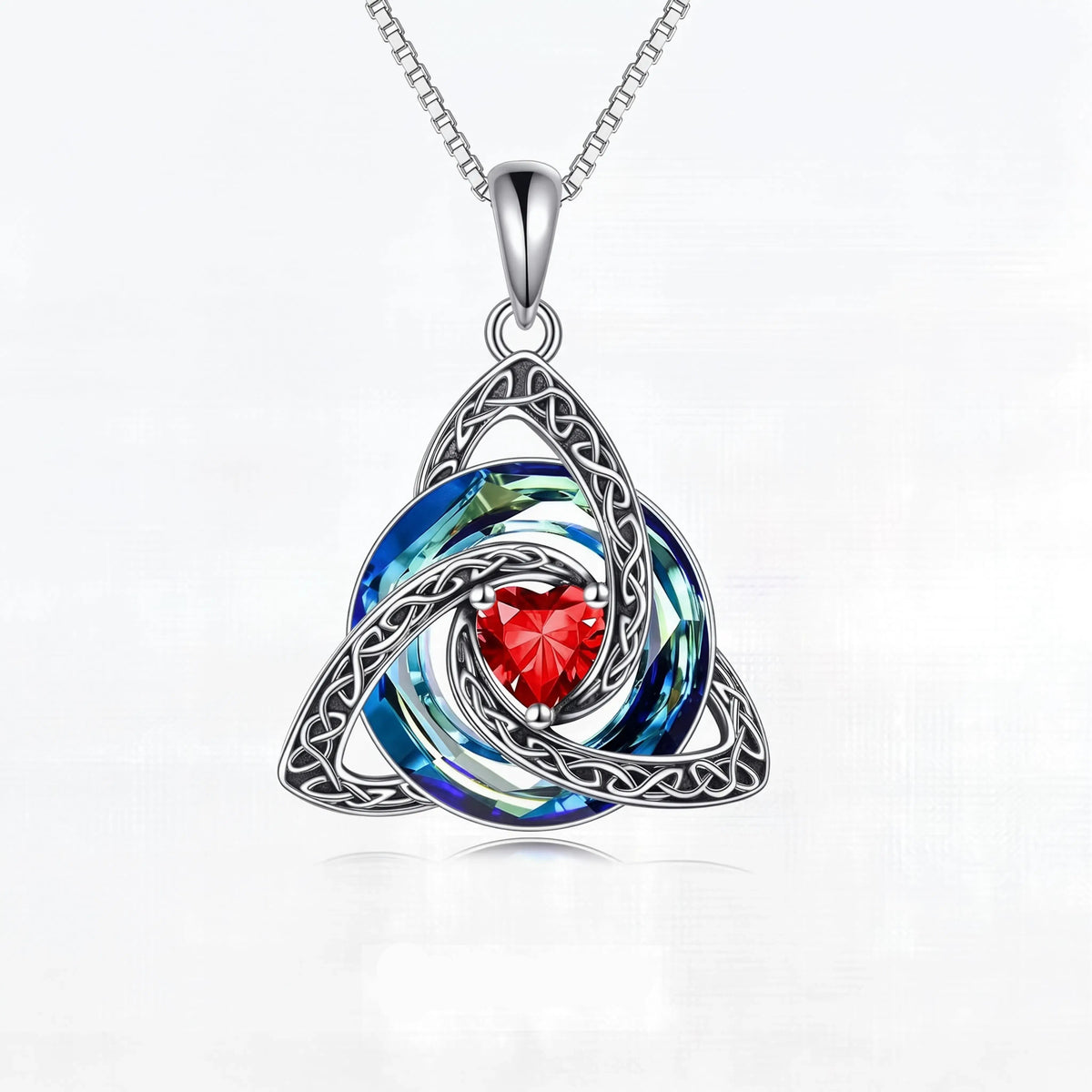 Birthstone Celtic Trinity Knot Necklace – Silver-Plated Crystal Pendant Jewelry