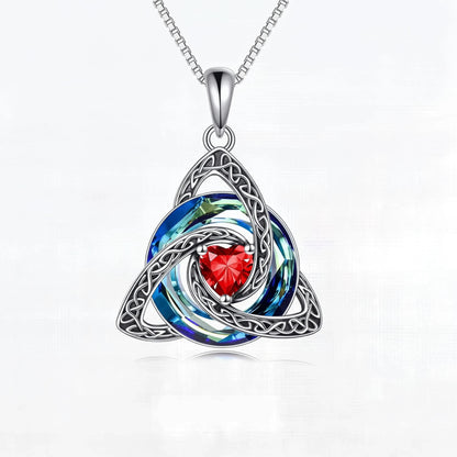 Birthstone Celtic Trinity Knot Necklace – Silver-Plated Crystal Pendant Jewelry
