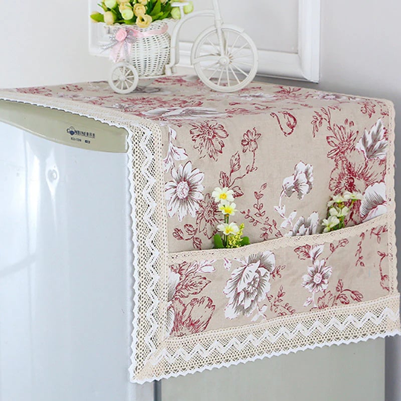 💖LAST DAY SALE!!💖✨Cotton Linen Refrigerator Dust Cover with Pockets