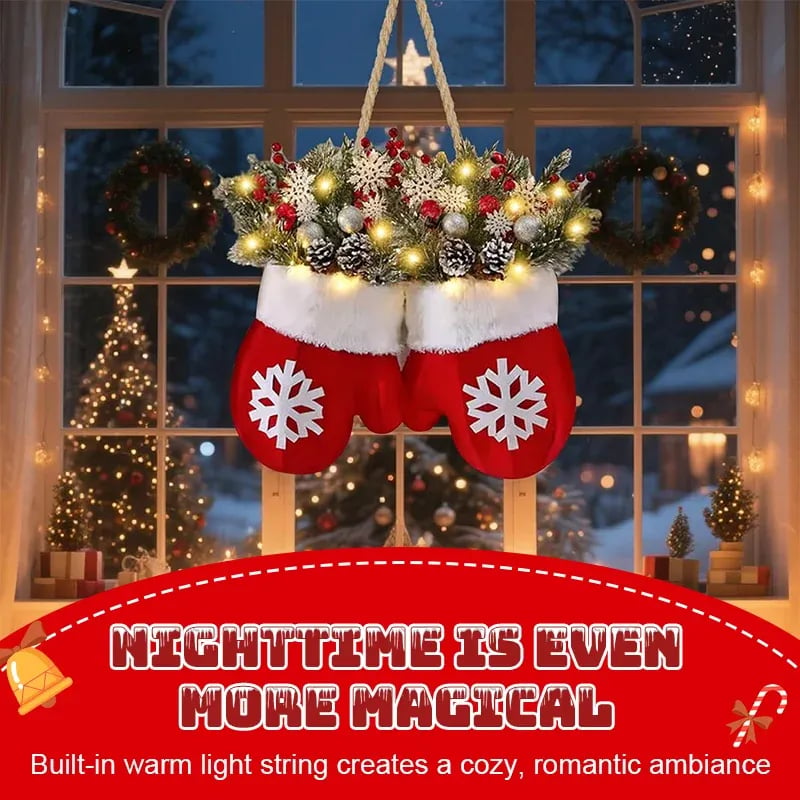 🔥49%OFF🎅 Flashing Christmas Glove Wreath · Create a warm and cosy Christmas atmosphere🧤🧦