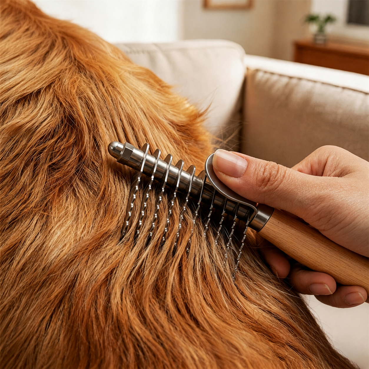🐶 Wooden Handle Dog Cat Grooming Comb Pet Hair Detangler Shedding Brush for Matted Fur