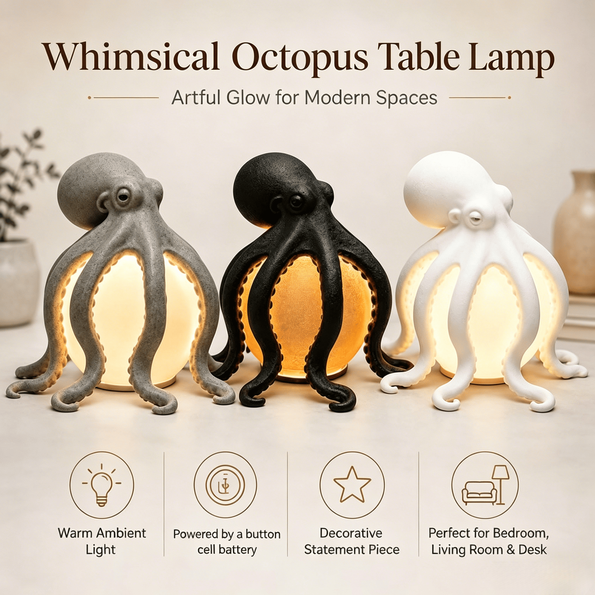 🎁🎉Only $29.99 This Week🌟🐙 Ocean Sculpture Octopus Ambient Table Lamp