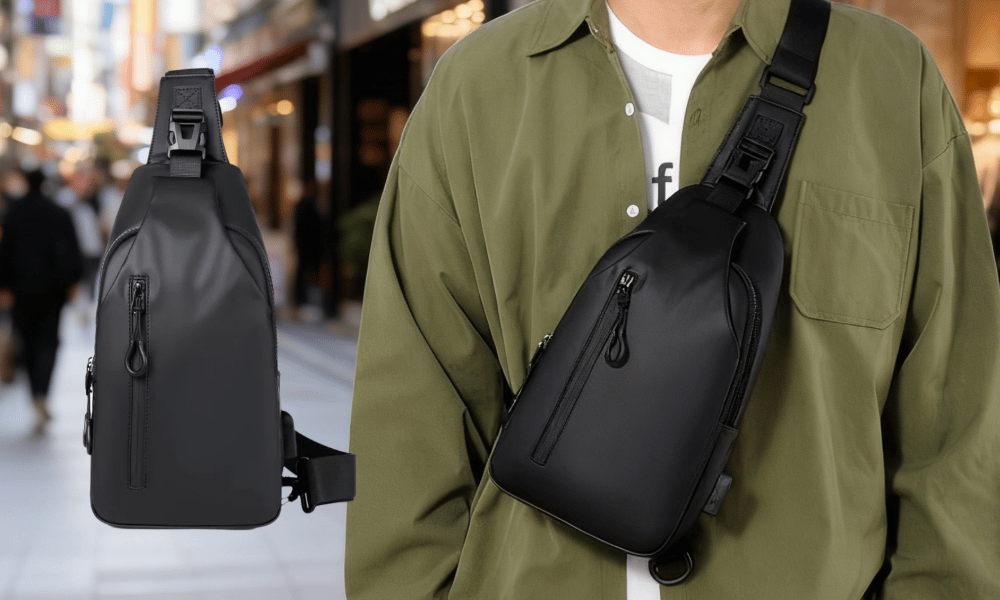 🔥 Hot Sale | Men’s Waterproof Sling Bag with USB Charging Port