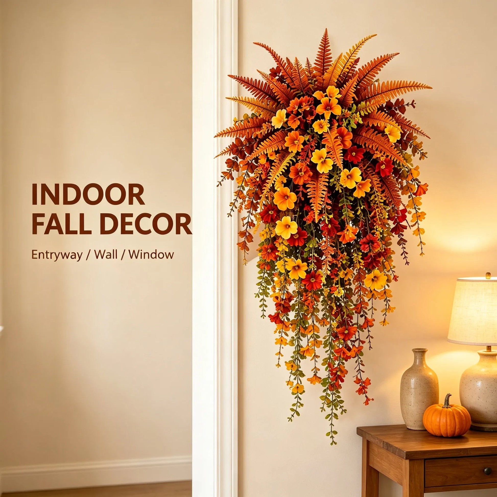 🍂 ARTIFICIAL FALL HARVEST HANGING BASKET - AUTUMN PORCH & DOOR DECORATION
