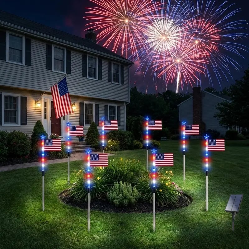 🔥Last Day: 50% OFF🔥8 Solar American Flag Pathway Lights – Red, White & Blue Yard Glow for 250th Independence Celebration 🇺🇸✨