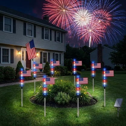 🔥Last Day: 50% OFF🔥8 Solar American Flag Pathway Lights – Red, White & Blue Yard Glow for 250th Independence Celebration 🇺🇸✨
