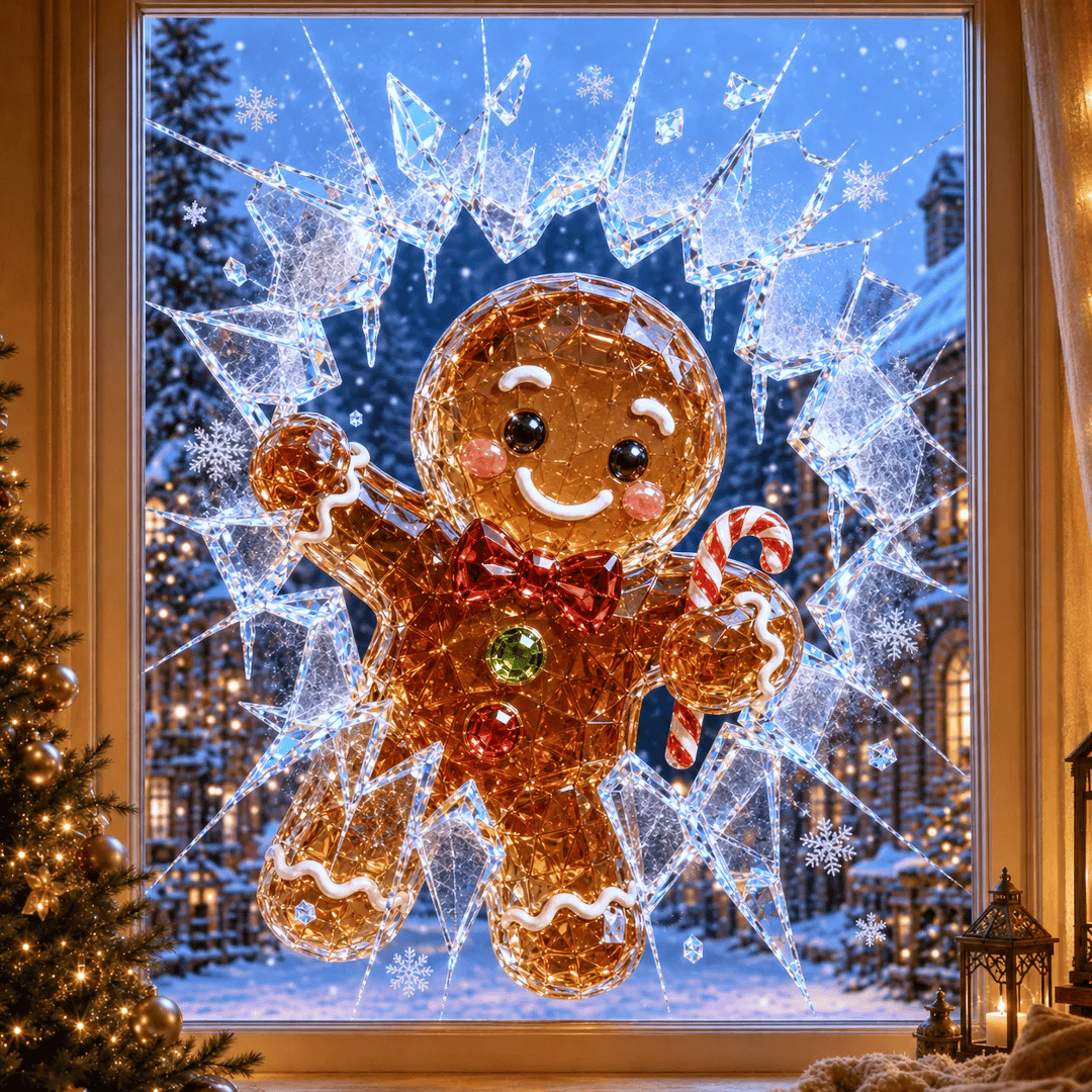 🔥HOT SALE 49% OFF✨🎄Crystal Christmas Break-In Window Decal — 3D Shattered-Glass Holiday Window Decoration