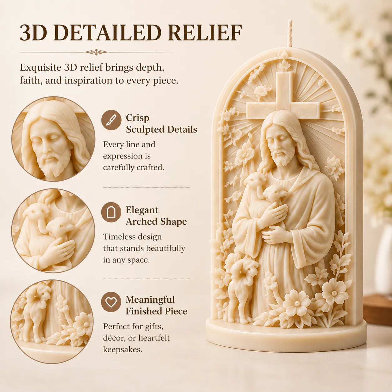 ⏳49% OFF – ✝️ Good Shepherd Jesus 3D Candle Mold Set