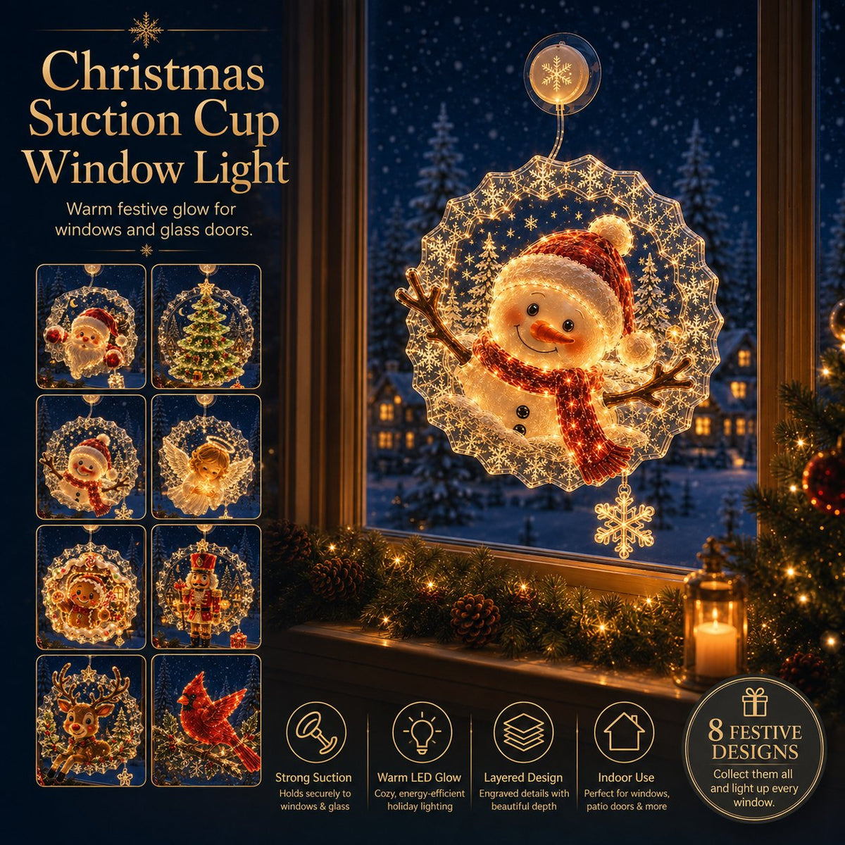 🎄 Weihnachts-Fensterlicht mit Saugnapf