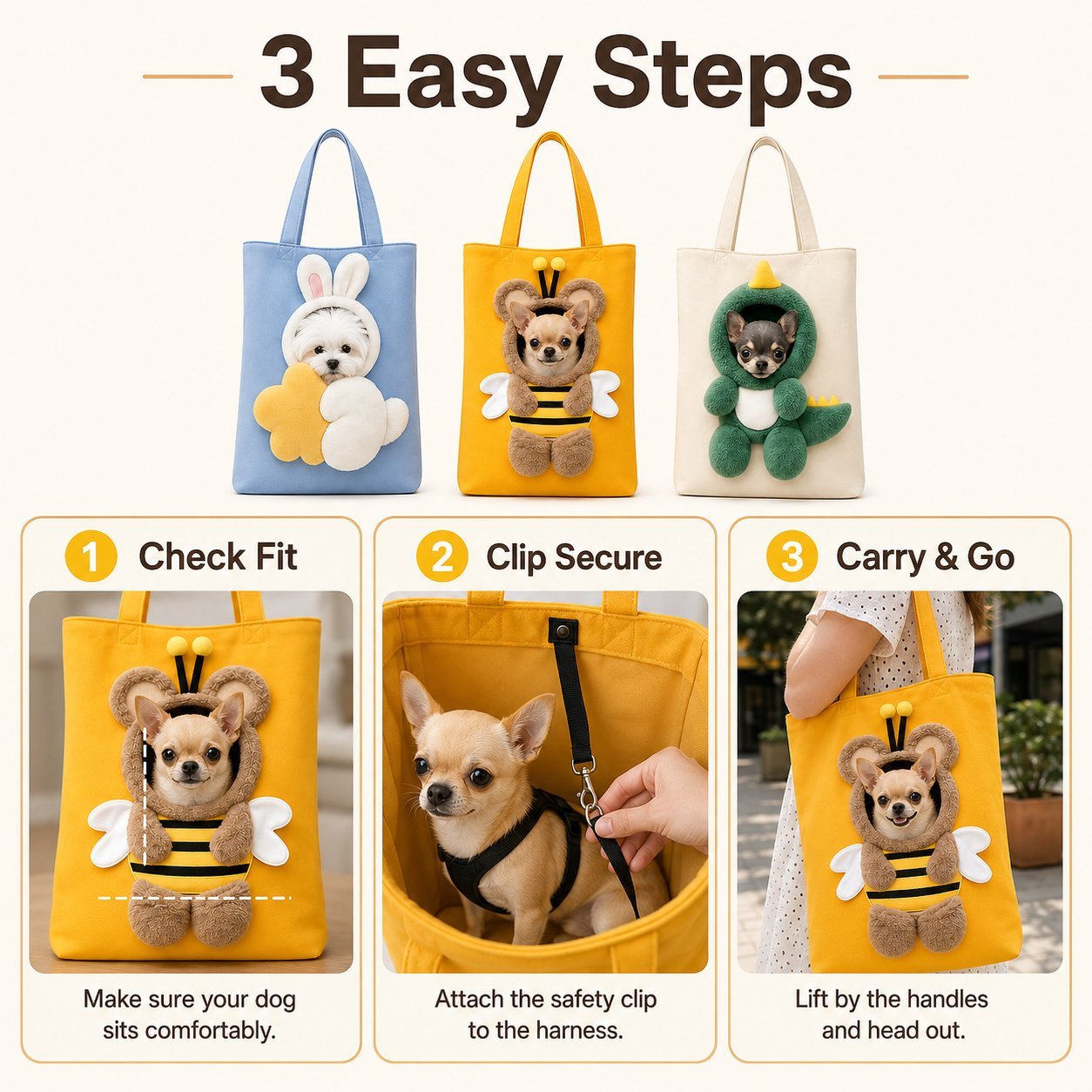 49% OFF | 🐶 💕Cute Pet Carrier Tote Bag - Adorable Small Dog & Cat Travel Bag with Safety Clip🐾