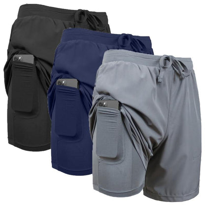 Men's 2 in 1 Stretch Active Quick Dry Gym Running Shorts With Liner