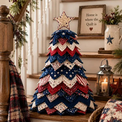 🔥LAST DAY 49% OFF - 🎄Americana Christmas Tree Quilt Kit – Easy Layered Fabric Holiday Décor for Quilting Lovers