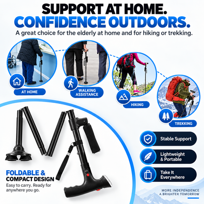 🦯LIMITED-TIME 50% OFF! 💡 SteadyGo™ Multifunction Folding Walking Cane – Built-In Light, Emergency Alarm, Quad Base & 5-Level Height Adjustment✨
