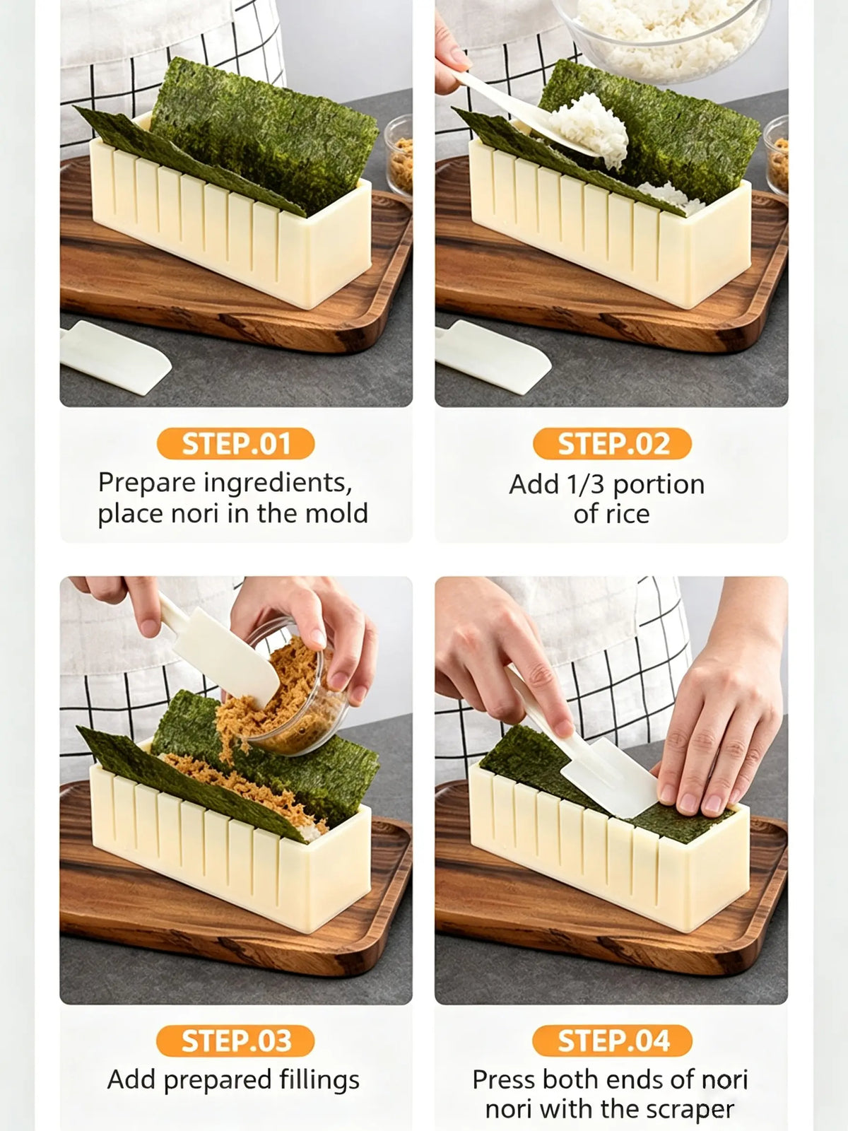 DIY Non-Stick Sushi Maker Mold Set with Cutting Groove – HIPS One-Press Sushi Making Kit