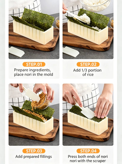 DIY Non-Stick Sushi Maker Mold Set with Cutting Groove – HIPS One-Press Sushi Making Kit