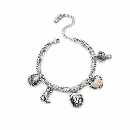 🏇🤠Handmade Western Cowboy Charm Bracelet with Boot Hat Cactus & Heart Charms🌵BUY 2 GET 10% OFF