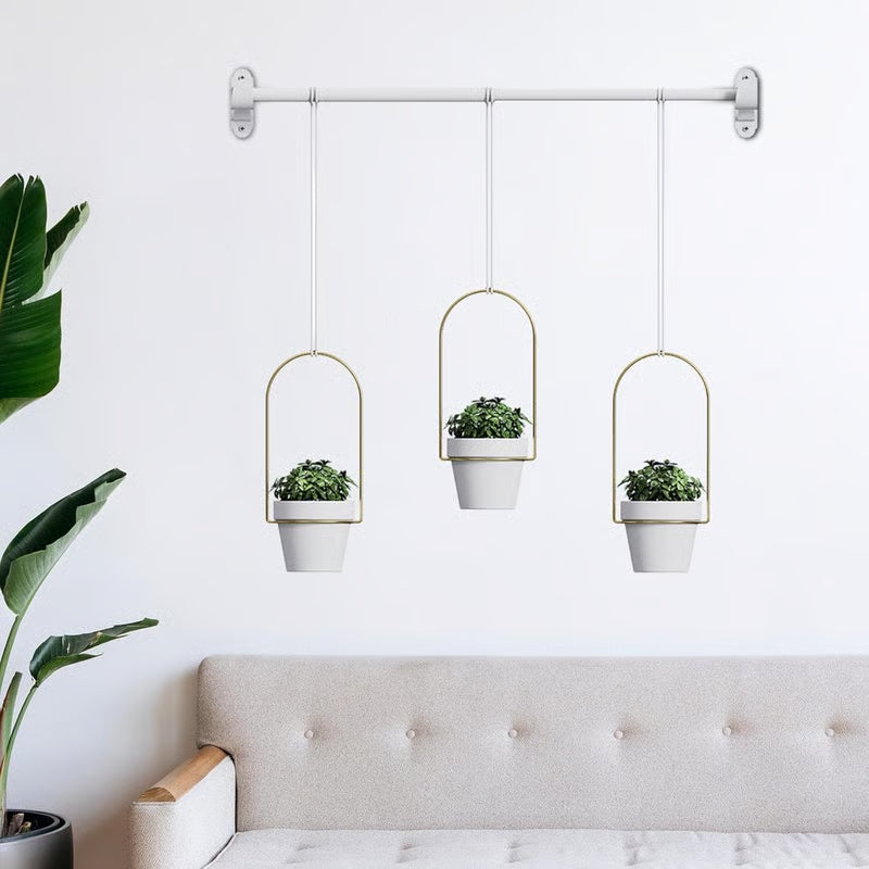 🌱 BESTSELLER |🌿Adjustable Hanging Window Planter Set – Metal Rod Plant Hanger with 3 Pots for Indoor & Outdoor Green Display