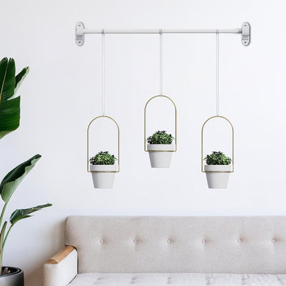 🌱 BESTSELLER |🌿Adjustable Hanging Window Planter Set – Metal Rod Plant Hanger with 3 Pots for Indoor & Outdoor Green Display