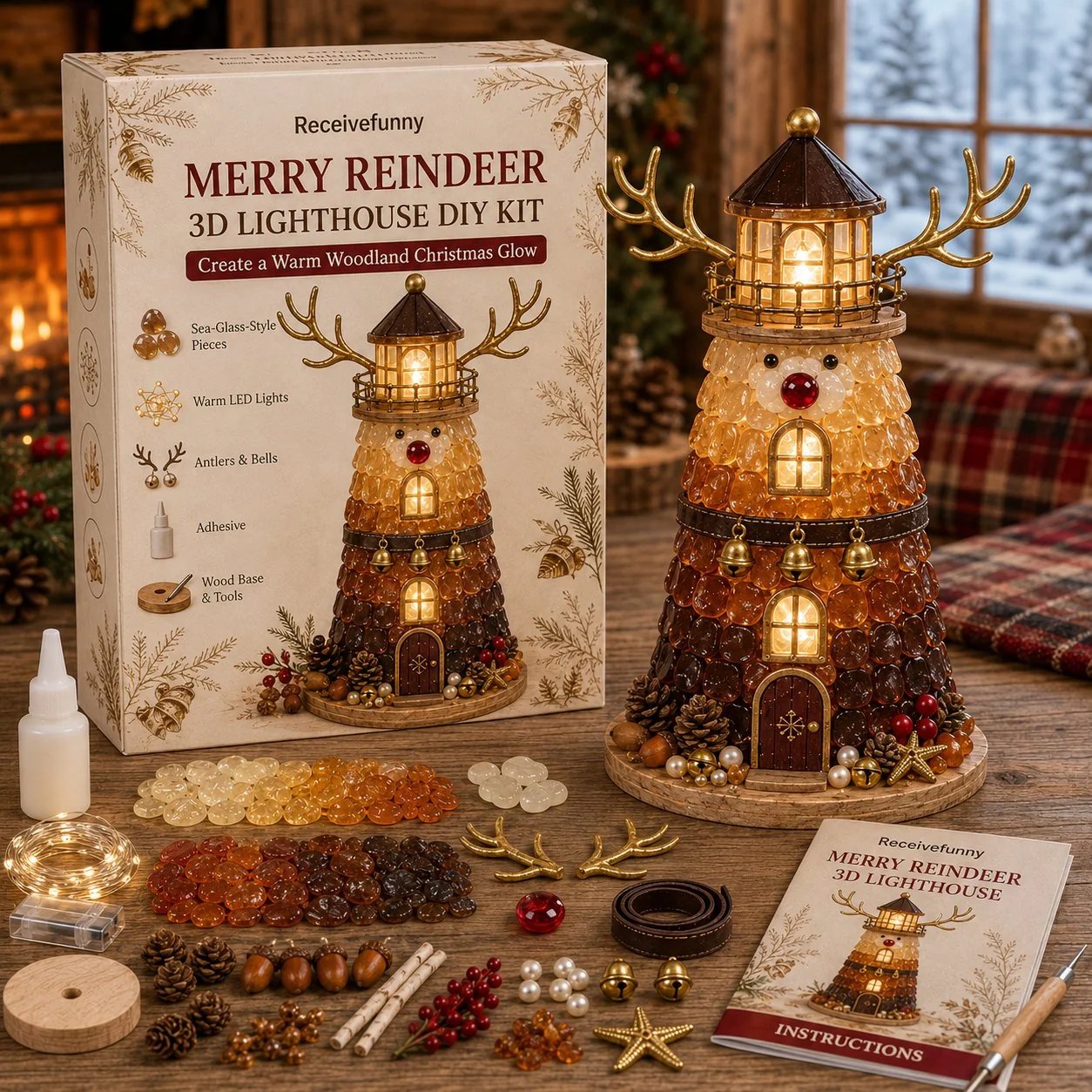 🔥 LAST DAY 49% OFF –🎄 DIY Lighted Christmas Sea Glass-Style Lighthouse Kit ✨