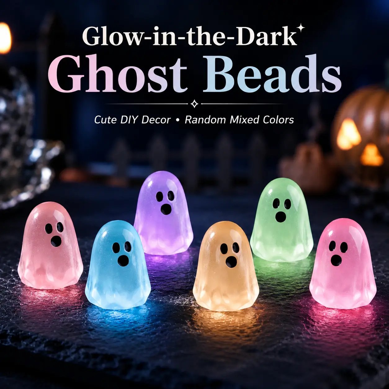 Glow In Dark Cute Ghost Resin Bead Set