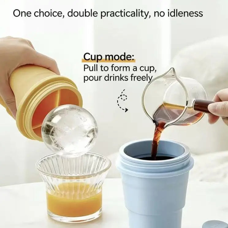 🧊Folding Ice Hockey Cup – Portable Silicone Whiskey Ice Sphere Maker & Drink Cup 🍹