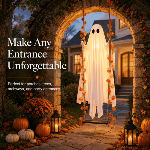 🔥Last Day 49% OFF - 71'' Spooky Hanging Ghost Porch Swing Ornament