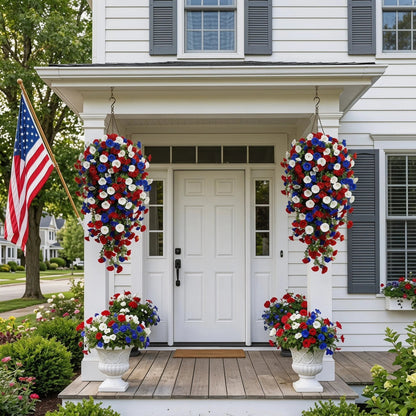 🏆Flash Sale-50% OFF⚡ 50K+ SOLD! Red, White & Blue Artificial Morning Glory Hanging Vines – 3-Piece Set