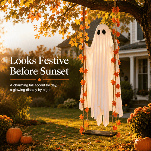 🔥Last Day 49% OFF - 71'' Spooky Hanging Ghost Porch Swing Ornament