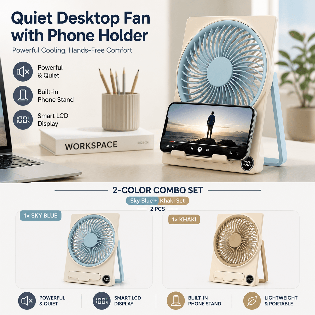 🌬️📱 2-in-1 Fan Phone Holder – Stay Cool & Hands-Free Anywhere! ❄️✨