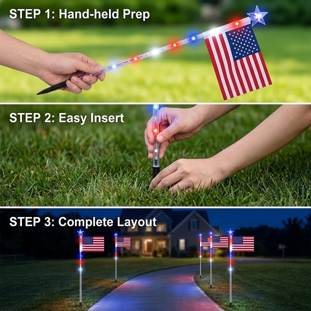 🔥Last Day: 50% OFF🔥8 Solar American Flag Pathway Lights – Red, White & Blue Yard Glow for 250th Independence Celebration 🇺🇸✨