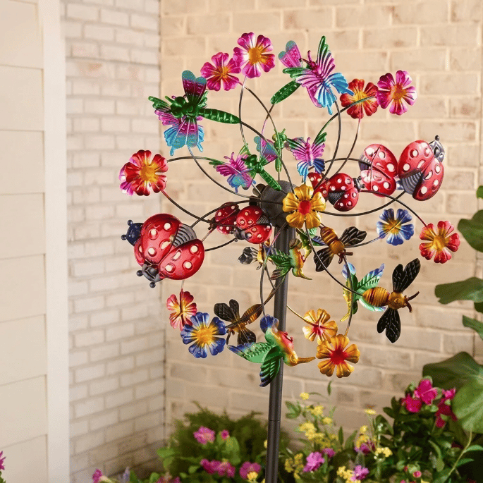 ☀️🌀Outdoors Wind Spinners with Decorative Flowers🌸(Includes bracket)80cm
