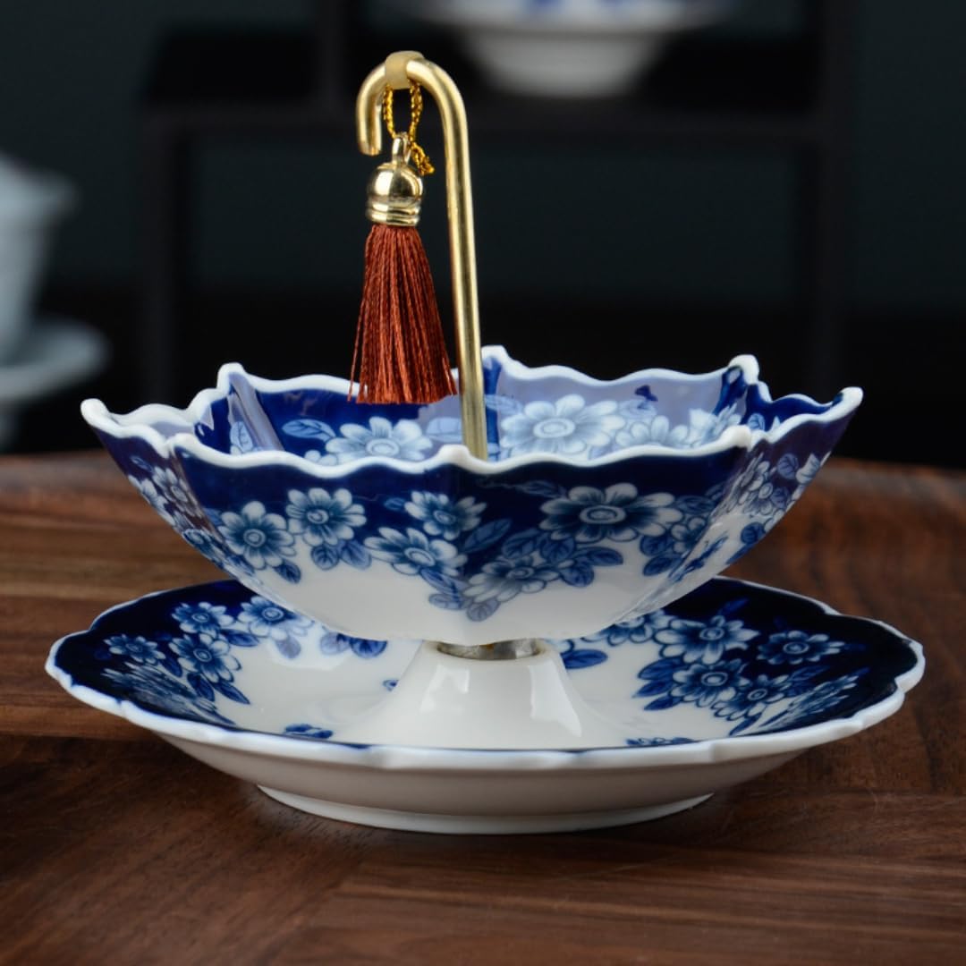 🍵 Five Thousand Years Blue and White Porcelain Umbrella Tea Infuser Set | Buy 2 Free Shipping