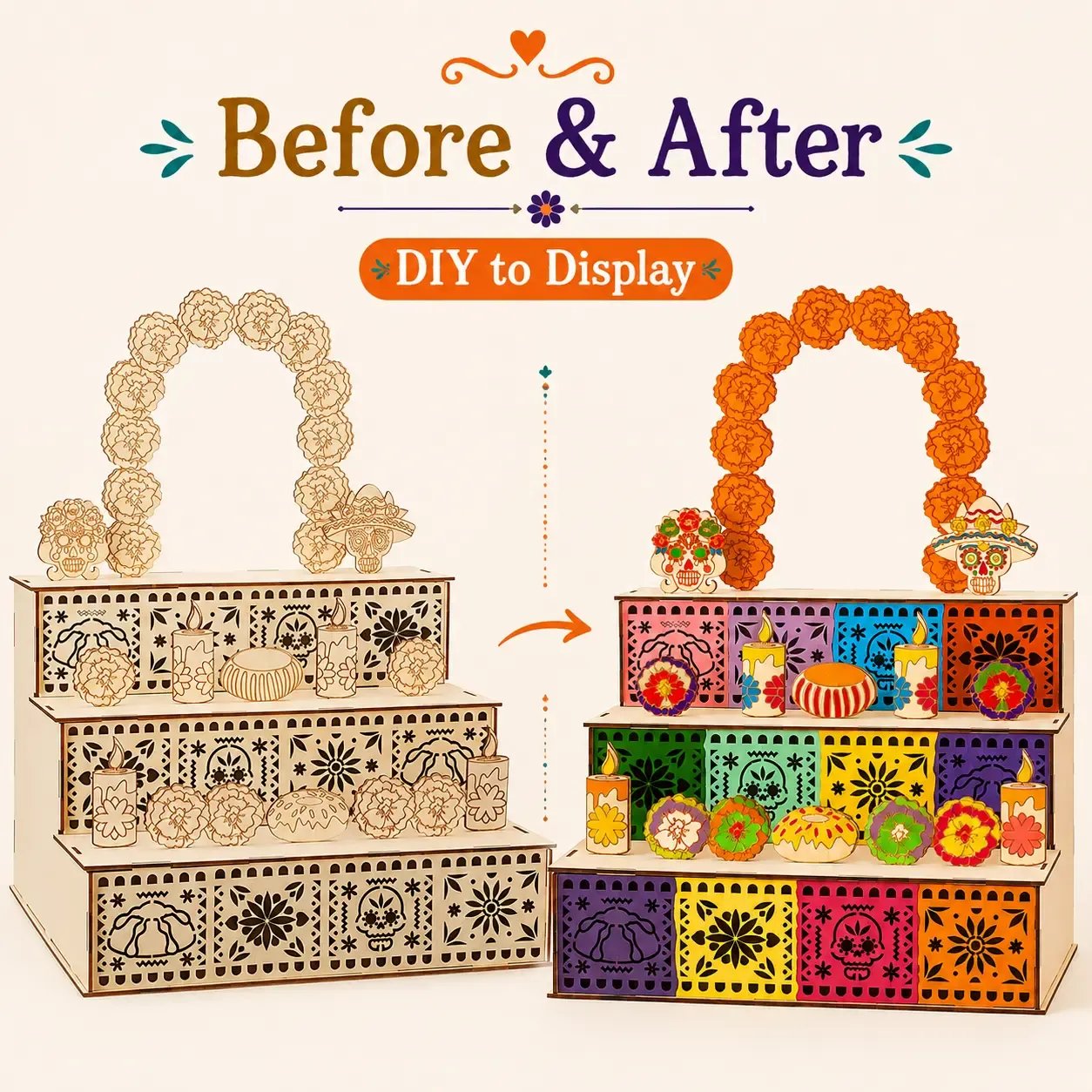 ✨Mexican Day of the Dead Wooden Altar Display Set 🎃