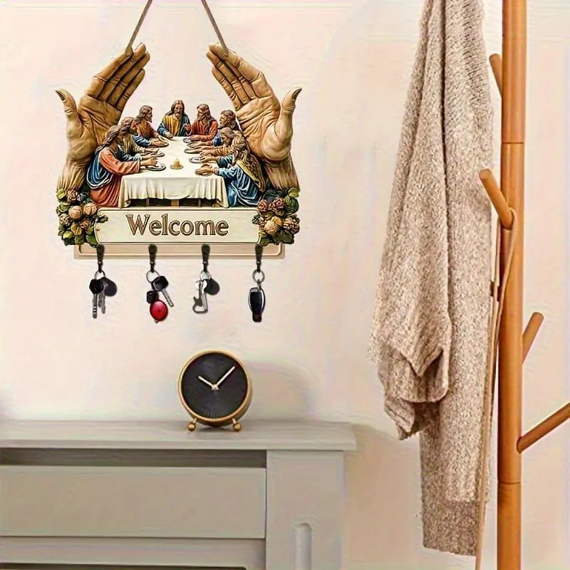 ✝️ Handcrafted Wooden Jesus and Disciples Wall Art Key Hook